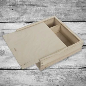 Wooden Square 2 Sections Keepsake Gift Box For Paint Craft | 19.5 x 19.5 x 5 cm - Picture 1 of 10