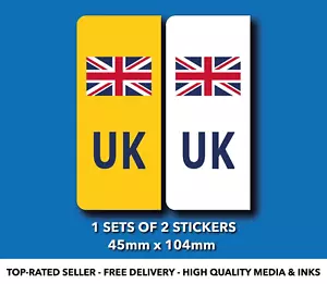 UK Sticker White Yellow Car Number Plate Sticker Union Jack 1 set 2stickers S88A - Picture 1 of 11