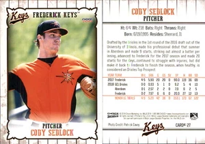 Cody Sedlock 2019 Choice Frederick Keys #27 RC Card - Picture 1 of 1