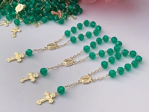 25 Mini Rosary Green Baptism Favors /gold/ Communion Favors/Recuerdos De bautizo - Picture 1 of 5