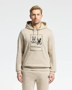 Psycho Bunny Men's Monroe Twill Patch Fleece Hoodie, Size L, 074 Stone - Picture 1 of 11