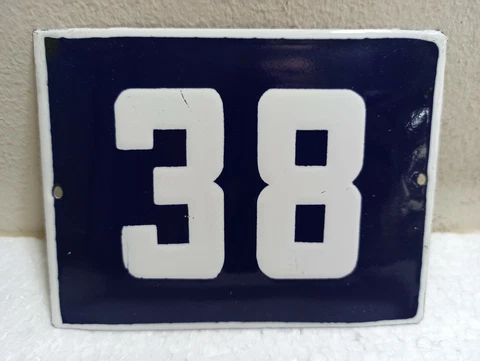 Vintage Enamel Sign Number 38 Blue House Door Street Plate Metal Porcelain Tin Cover