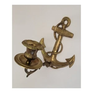 Vintage Solid Brass Anchor Wall Hanging Candle Holder - Picture 1 of 6