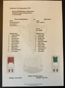 1957-58 Heart of Midlothian v Hibernian Scottish Div 1 Matchsheet - Picture 1 of 1