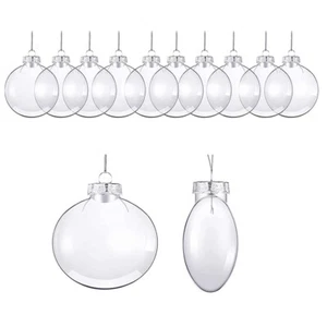 10X Clear Plastic Balls Oval Flat Christmas Baubles Fillable Xmas Tree Ornament - Picture 1 of 9