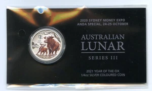 Australien Lunar III, 25 Cent 2021, Ochse, 1/4 Silberunze, farbig, Stempelglanz - Bild 1 von 2