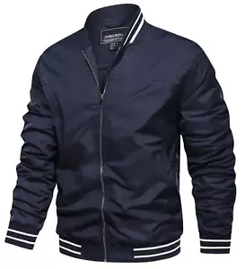 Men's Lightweight Windbreaker Thin Bomber Coat Casual Varsity Jacket Sportswear - Picture 1 of 9