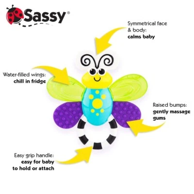 Sassy Flutterby Teether Sensory Black White Baby Toy Soothes Gums BPA Free 3+ M - Image 1 of 4