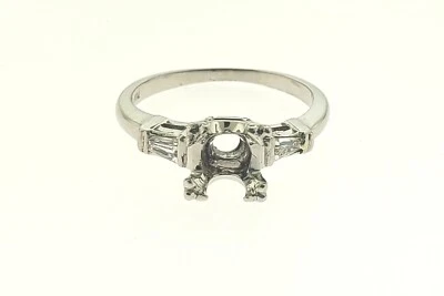 Semi-Mount 3Stone Tapered Baguette Diamond Platinum Holds Round Retro Style - Image 1 of 4
