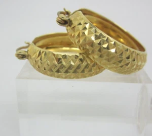 STUNNING LADIES 14K YELLOW GOLD ETCHED (1") HOOP STYLE EARRINGS 4.4G - Picture 1 of 8