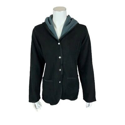 Cárdigan con Capucha Denim & Co. Reversible Polar Frente Abierto Negro Talla Pequeña Foto 1 de 4