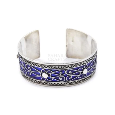 Kabyle Berber Cuff Bracelet Silver with Enamel Adjustable Moroccan Handmade - Image 1 of 4