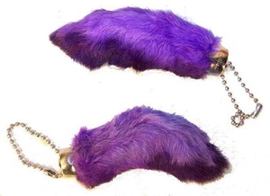 2 PURPLE REAL RABBIT FOOT KEY CHAINS colored bunny feet good luck keychain fur - Picture 1 of 1