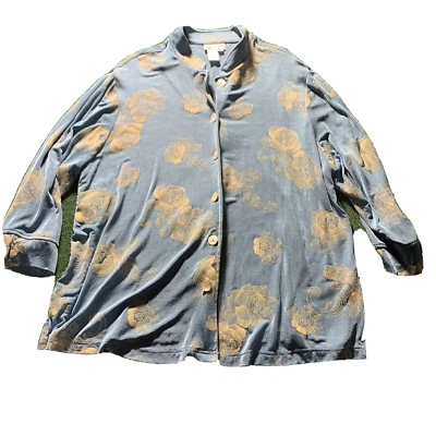 Coldwater Creek Cardigan Women 2X Blue Tan Floral Stretch Plus Layer Travel - Image 1 of 4