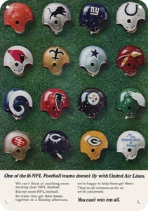 1969 NFL Team Helmets & United Airlines DECORATIVE REPLICA METAL SIGN - Picture 1 of 1