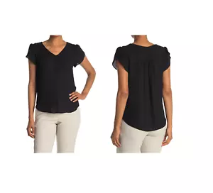 Brand New Women's RDI 2x Black Cap Sleeve V-Neck T-Shirt Color Black G173 - Picture 1 of 1