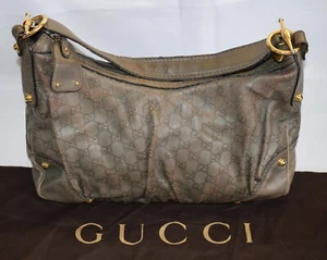 Gucci Embossed Monogram Guccissima Grey Leather Jockey Hobo Shoulder Handbag HS6 - Picture 1 of 18