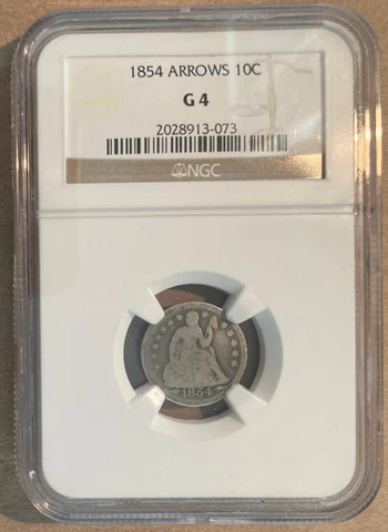 1854 NGC G4 Liberty Seated Silver Dime with Arrows 10c Cover