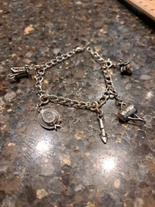 Vintage Sterling Silver 925 5 Garden Themed Charms Toggle Clasp Bracelet - Picture 1 of 6