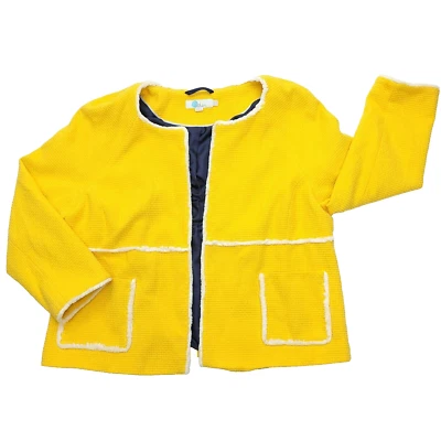 Chaqueta Boden Ida Mujer 16 Amarillo Texturizado Tweed Frente Abierto Manga Larga Blazer Foto 1 de 4