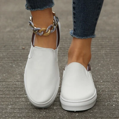 Damas Mujeres Sin Cordones Informales Parte Superior Baja Lona Tenis Cómodos Caminar Planos Zapatos Foto 1 de 4