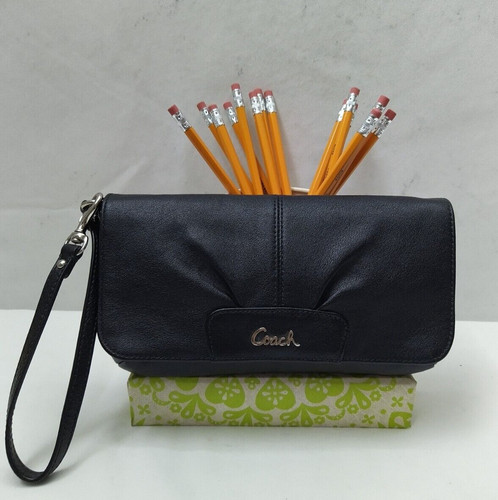 Polso grande Coach Ashley in pelle nera con carta di credito Frittura da sera