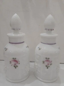 2 Westmoreland Milk Glass Perfume Bottle with Stopper Roses Grapes - Picture 1 of 8