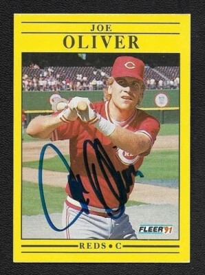 Joe Oliver Signed Autograph 1991 Fleer Cincinnati Reds Card #75 - COA - Image 1 of 2