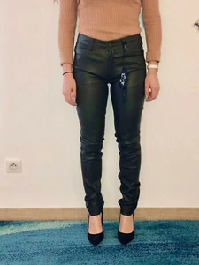 luxe pantalon cuir agneau kaki stretch J. SEBASTIEN VASSAL taille W26 #590€ - Picture 1 of 5