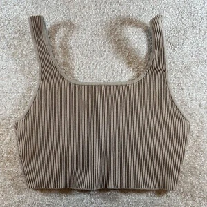 Canotta donna Aritzia Babaton taglia Large scolpita marrone a costine collo largo crop top - Foto 1 di 5