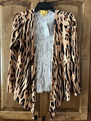 Cárdigan Liz Lange XS Dorado Marrón Estampado Animal Frente Abierto Cortina Nuevo con Etiquetas Para Mujer Foto 1 de 4