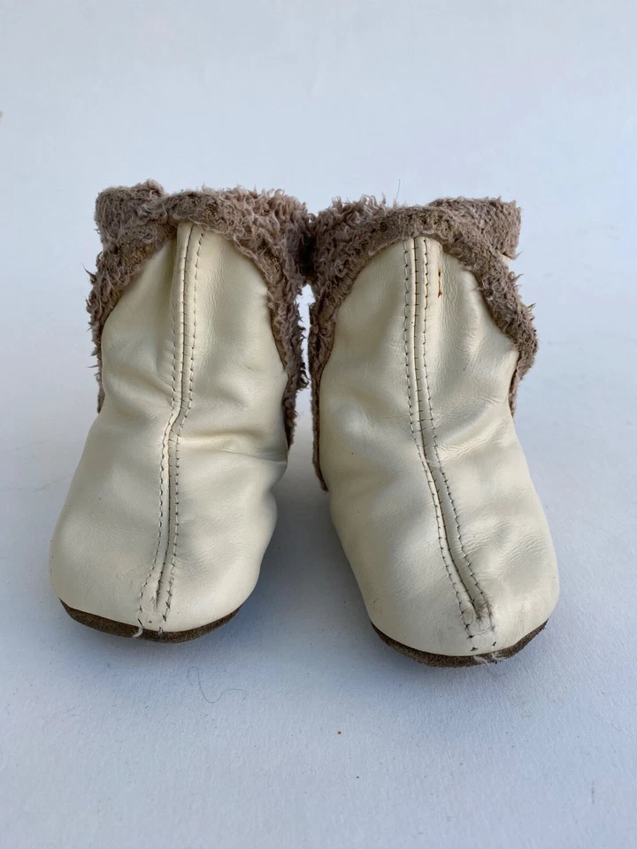 Booties by Robeez Ivory Leather Booties Faux Fur Slip Ons 0-6 Mos - Image 1 of 4