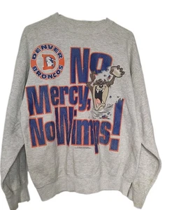  Denver Broncos Taz Sweatshirt XL Tultex Looney Tunes 1994 VTG  No Mercy No Wimp - Picture 1 of 7