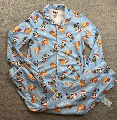 Juego de 2 piezas de pijama azul para niños jóvenes manga larga 10/12 vacaciones de Navidad Foto 1 de 4