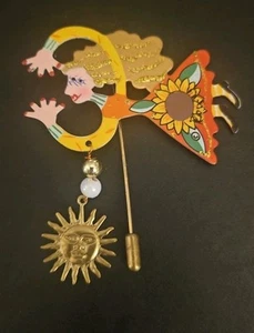 Vintage Karen Rossi "Gärtner" bemalte Metall Stecknadel Brosche - Bild 1 von 5