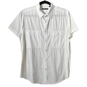 Theory Shirt Mens Small White Cotton Button Up Short Sleeve Lightweight Preppy - Picture 1 of 10