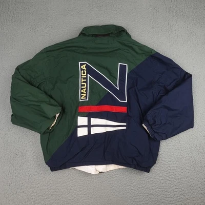 Vintage Nautica Jacket Mens XL Green Navy Reversible Colorblock Sailing 90s - Image 1 of 4