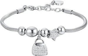 Bracciale Luca Barra Donna Acciaio Argentata Ciondolo Borsetta Cristalli _BK2702 - Picture 1 of 2