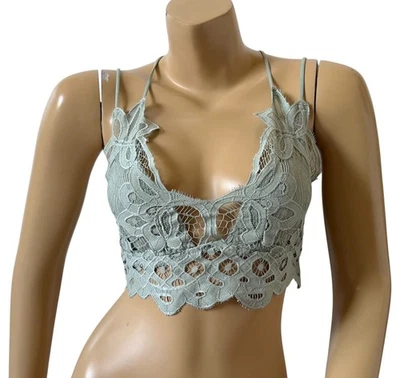 FADED ROSE Womens Size Small Sage Green Lace Longline Bralette Bra - Image 1 of 4