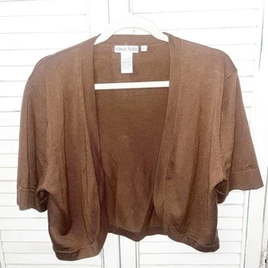 Nomadic Traders Womens Short Sleeve Brown Cotton Open Cardigan Made in USA Large - Picture 1 of 4