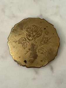 Stratton Rose- Vintage Make Up Powder Compact w Mirror Brass Colored - Picture 1 of 10