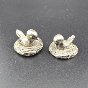 Vintage Pewter Bird in Nest Miniature Metal Collectible Figurine Set 1" - Picture 1 of 5