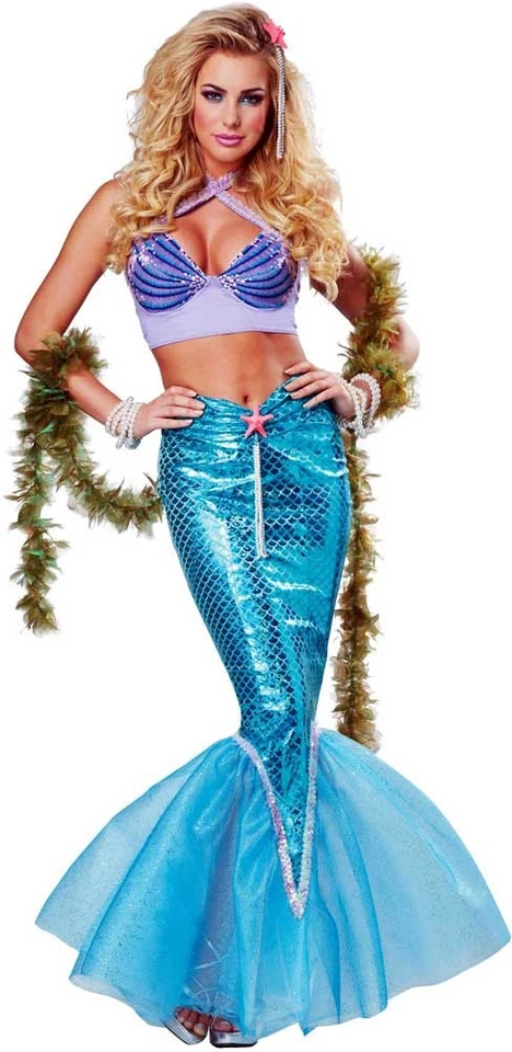 Mermaid Women Costume Bralette Tail Skirt Starfish Pins Halloween 01299 - Image 1 of 1