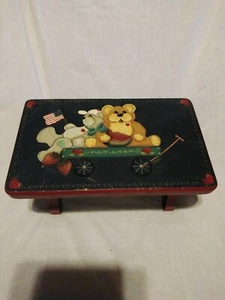 Country decor handpainted wood stool folksy Folk Art childs bench  - Picture 1 of 8