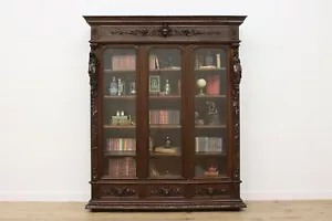 Renaissance Antique Oak Library Bookcase Female Sculptures #54007 - Picture 1 of 16