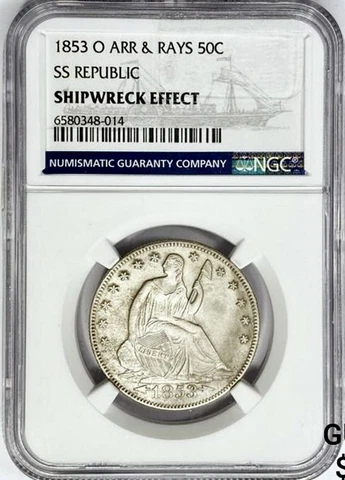 1853-o Seated Liberty Half Dollar, SS Republic Shipwreck Effect Box Set Cover