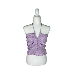 WAYF Ladies Purple & White Floral Print "Riviera" Rouched Halter Top, Size L NWT - Picture 1 of 10