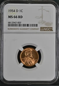 1954-D 1C RD Lincoln Wheat One Cent NGC MS66RD 6812947-007 - Picture 1 of 2