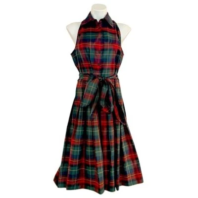 AMERICAN LIVING Sleeveless Tartan Plaid Pleated Collared Shirt Dress Size 14 - Image 1 of 4