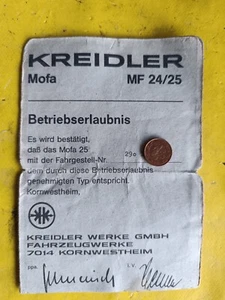 Kreidler Mofa MF 24/25 Betriebserlaubnis {R.K} - Bild 1 von 2